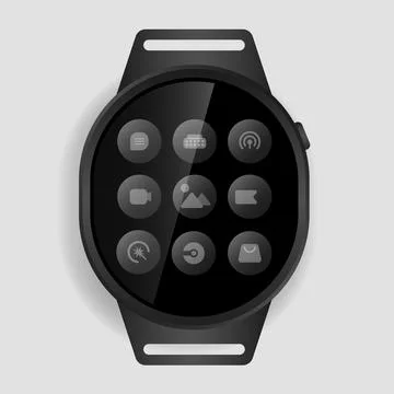 Smartwatch Mockup with App Interface Icons on Black Screen イラスト素材