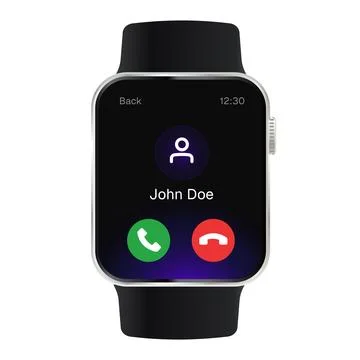 Smartwatch screen phone call interface with user profile photo and green Illustrazione stock
