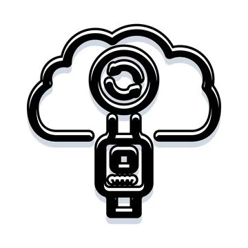Smartwatch synchronizing data with cloud computing system Stock Illustration