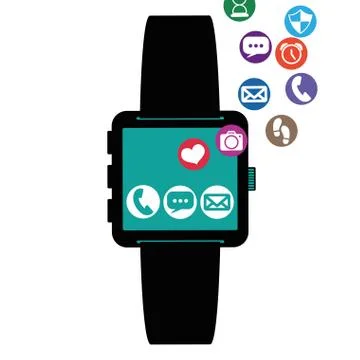 Smartwatch technology with apps set vector illustration Illustrazione stock