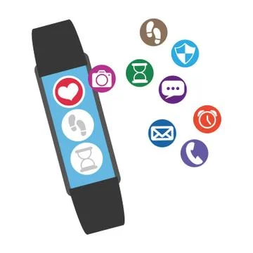 Smartwatch technology with apps set vector illustration 스톡 일러스트