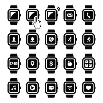Smartwatch technology vector icons set Stock Illustration