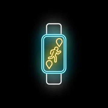 Smartwatch tracking running route with gps neon icon Stock Illustration