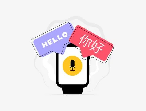 Smartwatch translation app enabling real-time voice and text conversion Stock Illustration