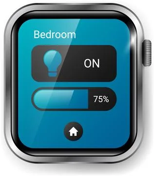 Smartwatch UI Controlling Smart Lamp Brightness with Modern Blue Design Stock Illustration
