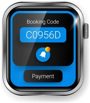 Smartwatch UI Displaying Booking Code and Payment Notification Illustrazione stock