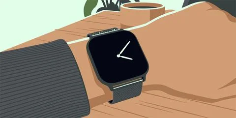 Smartwatch on wrist with coffee cup Иллюстрация