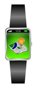 Smartwatch with You are Here Map Pointer - 3D illustration 库存插图