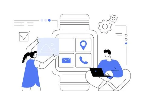 Smartwatches mobile apps development abstract concept vector illustration. Stock Illustration