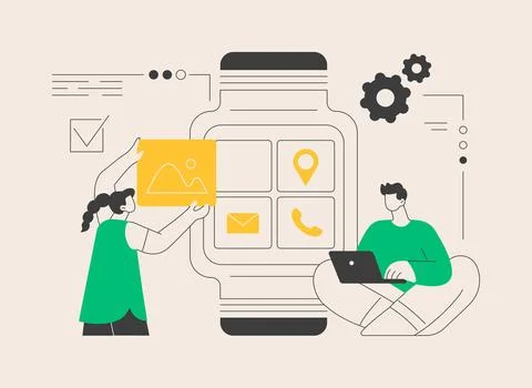 Smartwatches mobile apps development abstract concept vector illustration. Stock Illustration