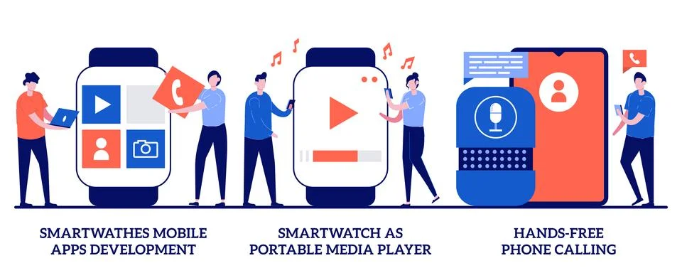 Smartwatches mobile apps development, smartwatch as portable media player, .. Stock Illustration