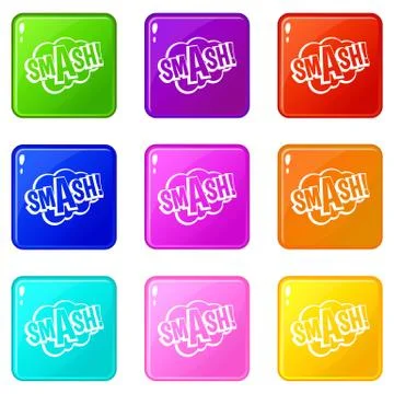 SMASH, comic book bubble text icons 9 set Illustrazione stock