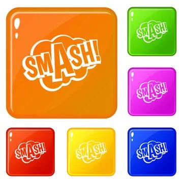 SMASH, comic book bubble text icons set vector color Stock Illustration