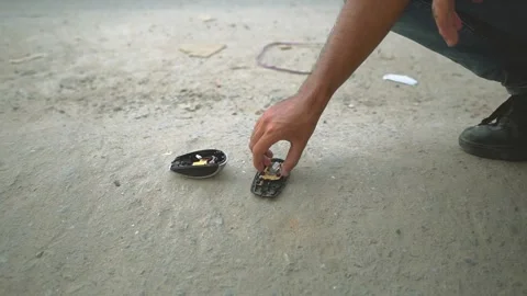 Smashed and broken computer mouse - smashed mouse - broken mouse in slow motion Stock Footage 138784095