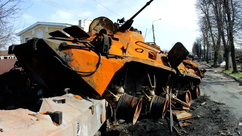 Smashed and burned russian tanks. Video stock 176570708