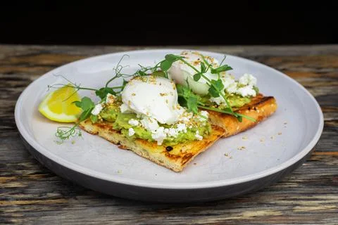 Smashed Avo Poached Egg Stock Photos