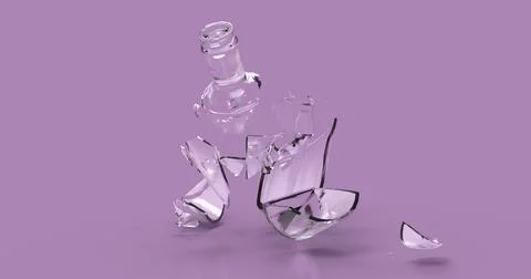 Smashed broken glass soda beer empty bottle. Transparent white color shards. Stock Illustration