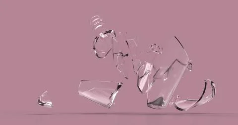 Smashed broken glass soda beer empty bottle. Transparent white color shards. Stock Illustration