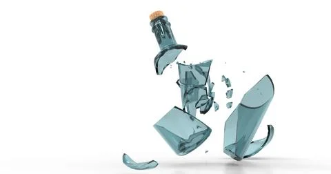 Smashed broken glass wine empty bottle. Blue color shards. Stock Illustration