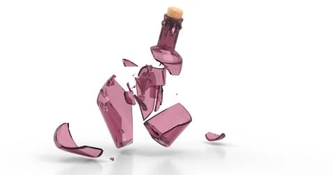 Smashed broken glass wine empty bottle. Pink color shards. Stock Illustration