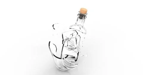 Smashed broken glass wine empty bottle. Transparent color shards. Stock Illustration