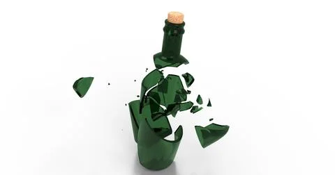 Smashed broken glass wine empty bottle. Dark green color shards. Stock Illustration