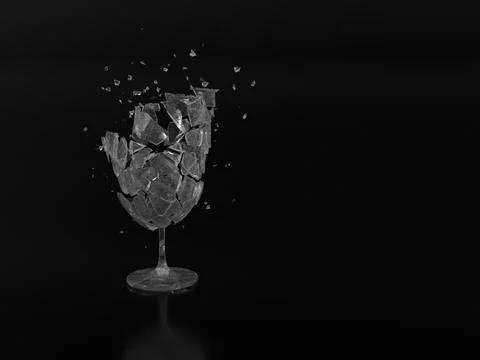 Smashed broken wine soda champagne vodka glass. Concept design idea.  Stock Illustration