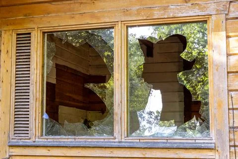 Smashed Building Window Stock Photos
