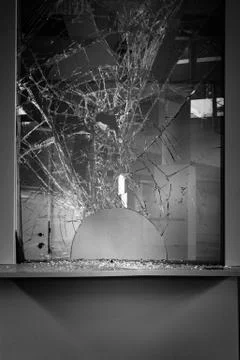Smashed up counter window Foto stock