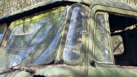 Smashed dirty windshield of ruined automobile detail Stock Footage 331882836