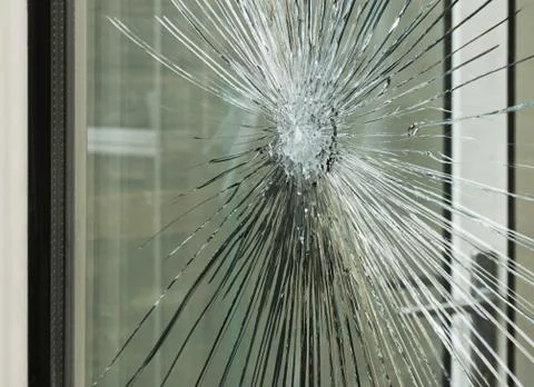 Smashed glass window pane Stock Photos