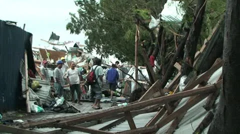 Smashed Huts After Tropical Storm Hits Manila Stock Footage