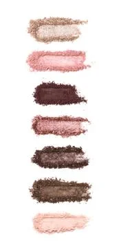 A smashed, neutral toned eyeshadow make up palette isolated on a white Stock Photos
