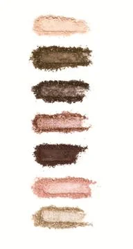 A smashed, neutral toned eyeshadow make up palette isolated on a white Stock Photos