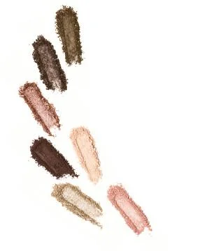 A smashed, neutral toned eyeshadow make up palette isolated on a white Stock Photos