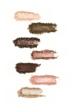 A smashed, neutral toned eyeshadow make up palette isolated on a white Stock Photos
