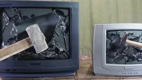 Smashed old kinescope television Video stock 163492574