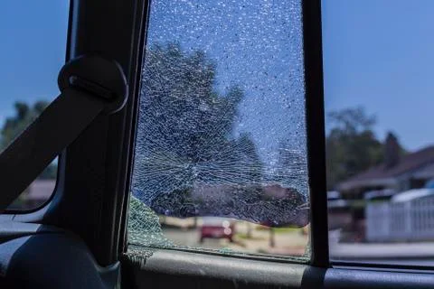 Smashed Rear Car Window Inside Looking Out Stock Photos