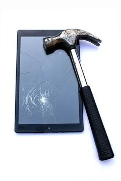 Smashed Screen Vandalised Broken Glass Close Up Tablet Phone Stock Photos