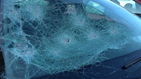 Smashed windscreen of a car Stock Footage 118908102