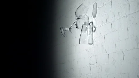 Smashing empty glasses, Slow Motion Stock Footage 85654691
