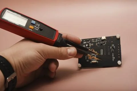 The SMD component tester. Investigation of the parameters of the SMD compon.. Stock Photos