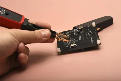 The SMD component tester. Investigation of the parameters of the SMD compon.. Stock Photos