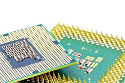 SMD components on bottom of the new and old processors Stock Photos