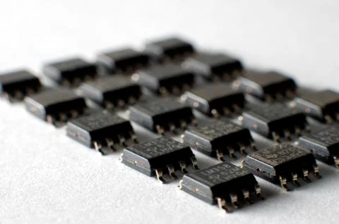 SMD electronic chips in SOIC case Stock Photos