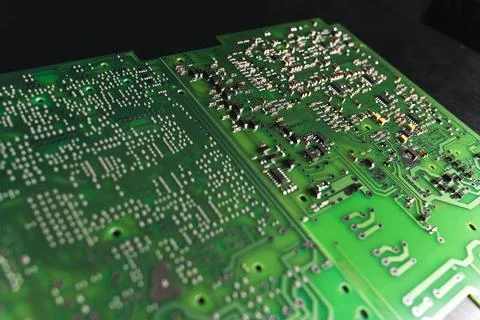 Smd green multi layer printed electronic circuit board with components Stock Photos