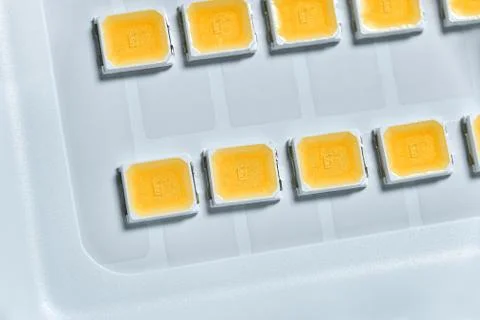 SMD LEDs on PCB board. macro photography of LED bulb elements Stock Photos