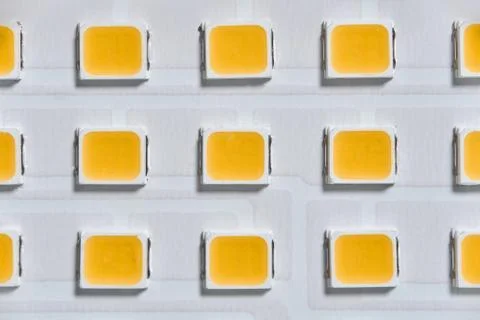 SMD LEDs on PCB board. macro photography of LED bulb elements Stock Photos