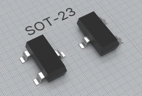 SMD SOT-23 electronic transistor placed on blueprint 3d illustration Stock Illustration