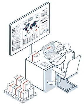 SME owner fulfills online orders, packing boxes after inspection. Logistics.. Stock Illustration